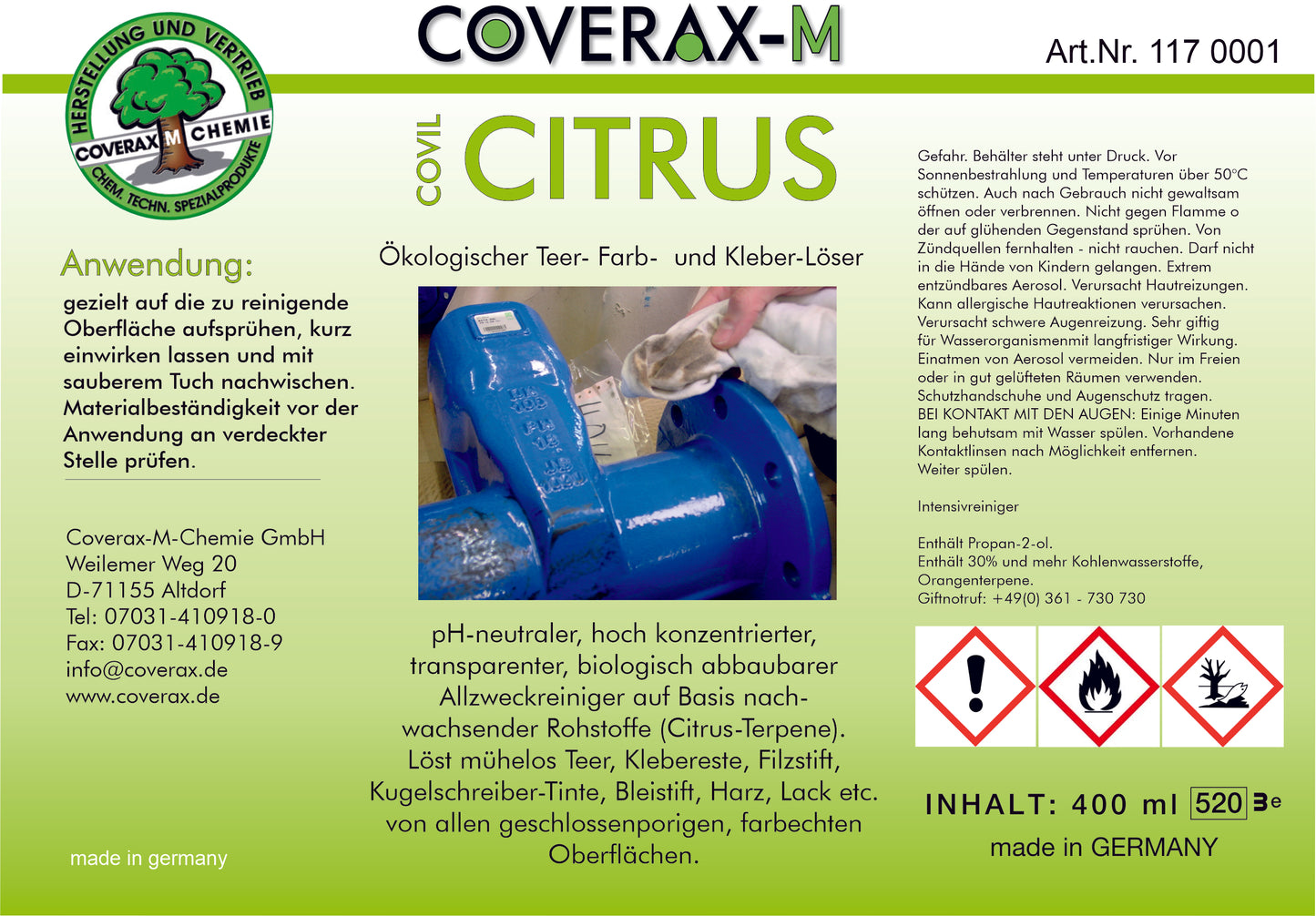 Art. Nr. 117 - Covil Citrus Farb- und Etikettenlöser Aerosol 400ml